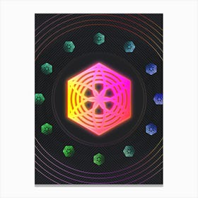 Neon Geometric Glyph in Pink and Yellow Circle Array on Black n.0011 Canvas Print