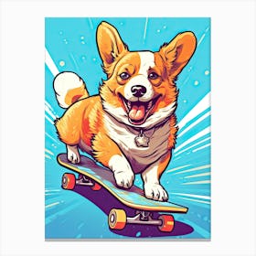 Corgi Dog Skateboarding Illustration 1 Canvas Print