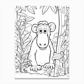 Line Art Jungle Animal Proboscis Monkey 7 Canvas Print