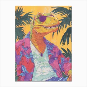 Dinosaur On Vacation Fine Line Illustration Canvas Print