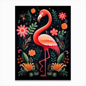 Folk Bird Illustration Flamingo 2 Canvas Print