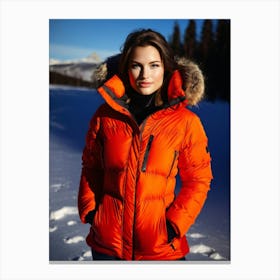 Woman in down jacket in a snowy forest 2 Canvas Print