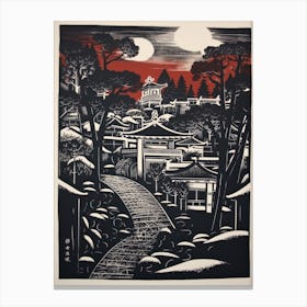 Japan Linocut Illustration Style 4 Canvas Print