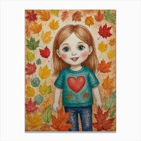 Little Girl In Autumn Leaves Canvas Print