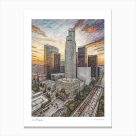Los Angeles United States Drawing Pencil Style 3 Travel Poster Canvas Print