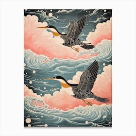 Vintage Japanese Inspired Bird Print Cormorant Canvas Print