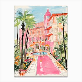 The Beverly Hills Hotel   Beverly Hills, California   Resort Storybook Illustration 4 Canvas Print