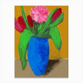 Floral In Blue Vase - flowers orange blue green hand painted vertical Canvas Print