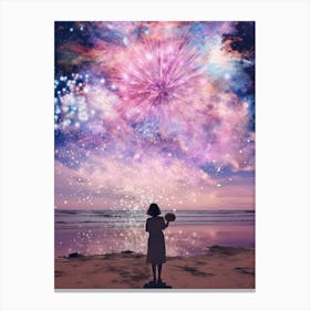 cosmic fireworks over a beach 2 Canvas Print