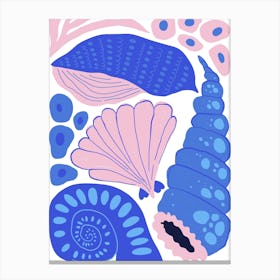 Pink and Blue Sea Shells Ocean Collection Boho Canvas Print