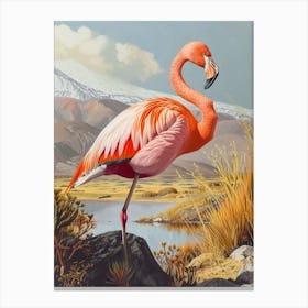 Greater Flamingo Andean Plateau Chile Tropical Illustration 4 Canvas Print