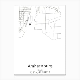 Amherstburg,Canada Minimalist Map Canvas Print