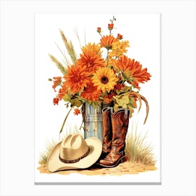 Western Flowers And Boots 3 Canvas Print