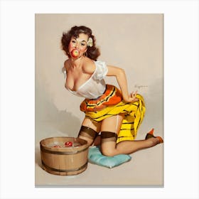 Sexy Pinup Girl Is Bobbing For Apples Canvas Print