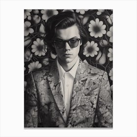 Harry Styles Kitsch Portrait B&W 3 Canvas Print