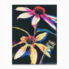 Neon Flowers On Black Coneflower 1 Canvas Print