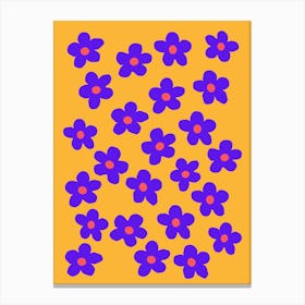 Blue Flowers On Orange Background Art Print Canvas Print