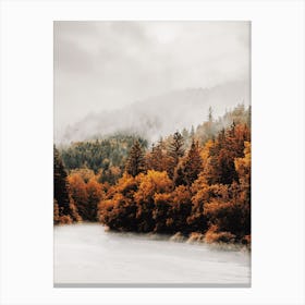 Autumn Forest Along Lake Canvas Print