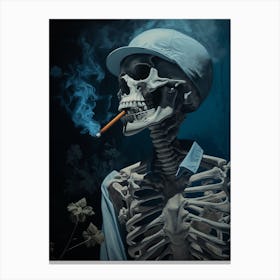 A Painting Of A Man Skeleton Smoking A Cigarette 2 Canvas Print