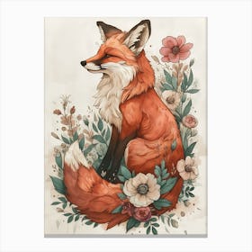 Amazing Red Fox With Flowers 4 Canvas Print