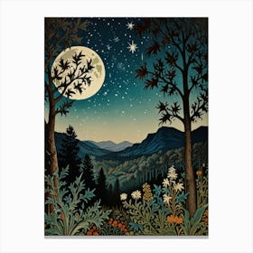 Moonlight In The Woods Style William Morris Art Print 11 Canvas Print