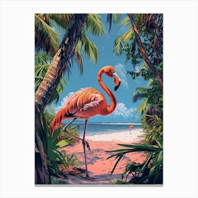 Greater Flamingo Flamingo Beach Bonaire Tropical Illustration 1 Canvas Print