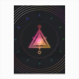 Neon Geometric Glyph in Pink and Yellow Circle Array on Black n.0404 Canvas Print