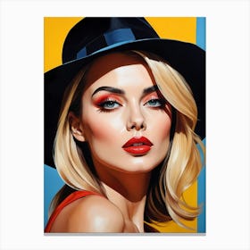 Woman Portrait With Hat Pop Art (68) Canvas Print