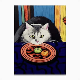 White Cat And Pasta 3 Canvas Print