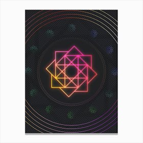 Neon Geometric Glyph in Pink and Yellow Circle Array on Black n.0033 Canvas Print