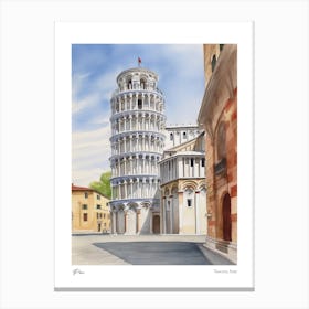 Pisa, Tuscany, Italy 2 Watercolour Travel Poster Canvas Print