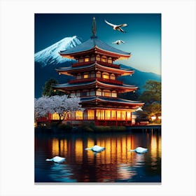 Japanese Pagoda At Night Canvas Print