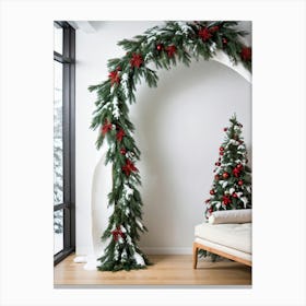 Featuring An Abstract Art Piece Decorated With A Lively Holiday Garland Arched Perfectly Embodying (3) Canvas Print