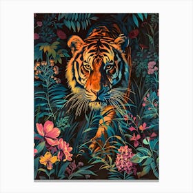 Tiger In The Jungle Inspired by William Morris Canvas Print