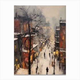 Vintage Winter Painting New York City Usa 1 Canvas Print