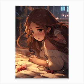 Anime Girl Laying On Bed Canvas Print