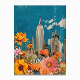 New York City   Floral Retro Collage Style 2 Canvas Print