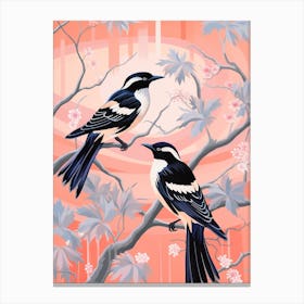Vintage Japanese Inspired Bird Print Magpie 3 Canvas Print