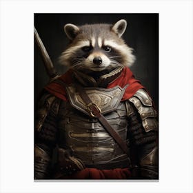 Vintage Portrait Of A Tanezumi Raccoon Dressed As A Knight 2 Canvas Print