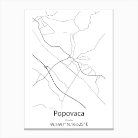 Popovaca,Croatia Minimalist Map Canvas Print