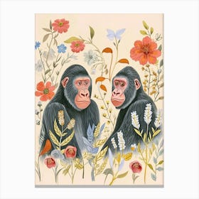 Folksy Floral Animal Drawing Gorilla 2 Canvas Print
