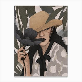 The Girl With Navy Flower Canvas Print