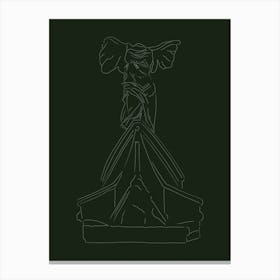 The Winged Victory of Samothrace (The Goddess Nike) Line Drawing - Green Canvas Print