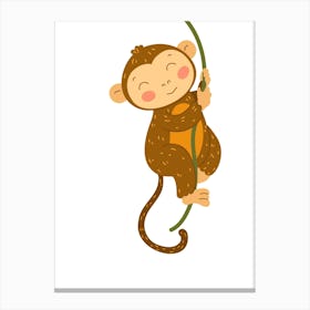 Cute Monkey Hanging On A Branch Canvas Print