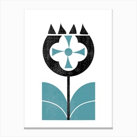Minimalist Nordic Flower 3 - Blue Black Canvas Print