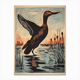 Vintage Bird Linocut Canvasback 2 Canvas Print