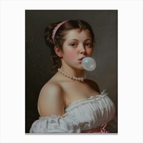 Girl Blowing A Bubble Canvas Print