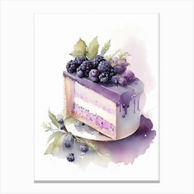 Blackberry Cake Dessert Gouache 1 Flower Canvas Print