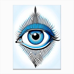 Surreal Eye, Symbol, Third Eye Blue & White 3 Canvas Print