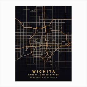 Wichita Kansas Usa Black And Gold Map Leinwandbilder